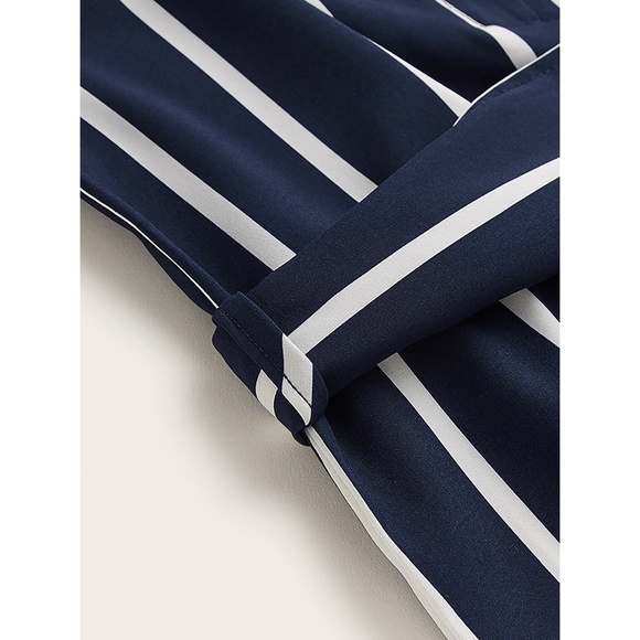 Navy Blue Striped Knot Sleeve Belted Shirt Dress - Picture 6 of 11